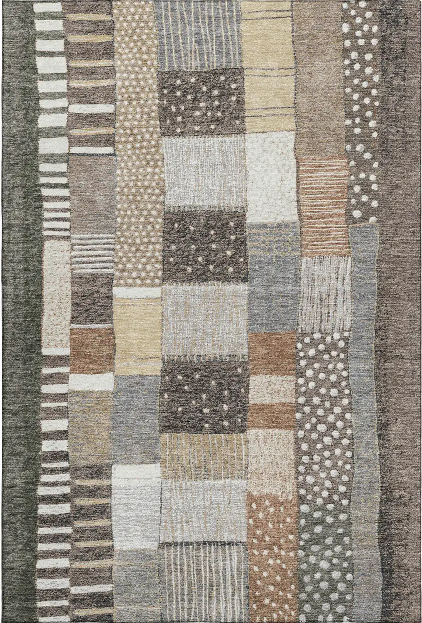 Brown Ivory And Gray Geometric Washable Area Rug With UV Protection Photo 6