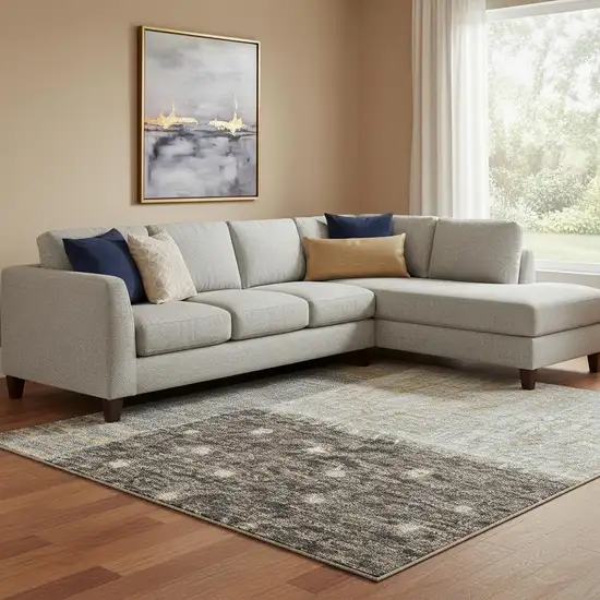 Brown Ivory And Gray Geometric Washable Area Rug With UV Protection Photo 2