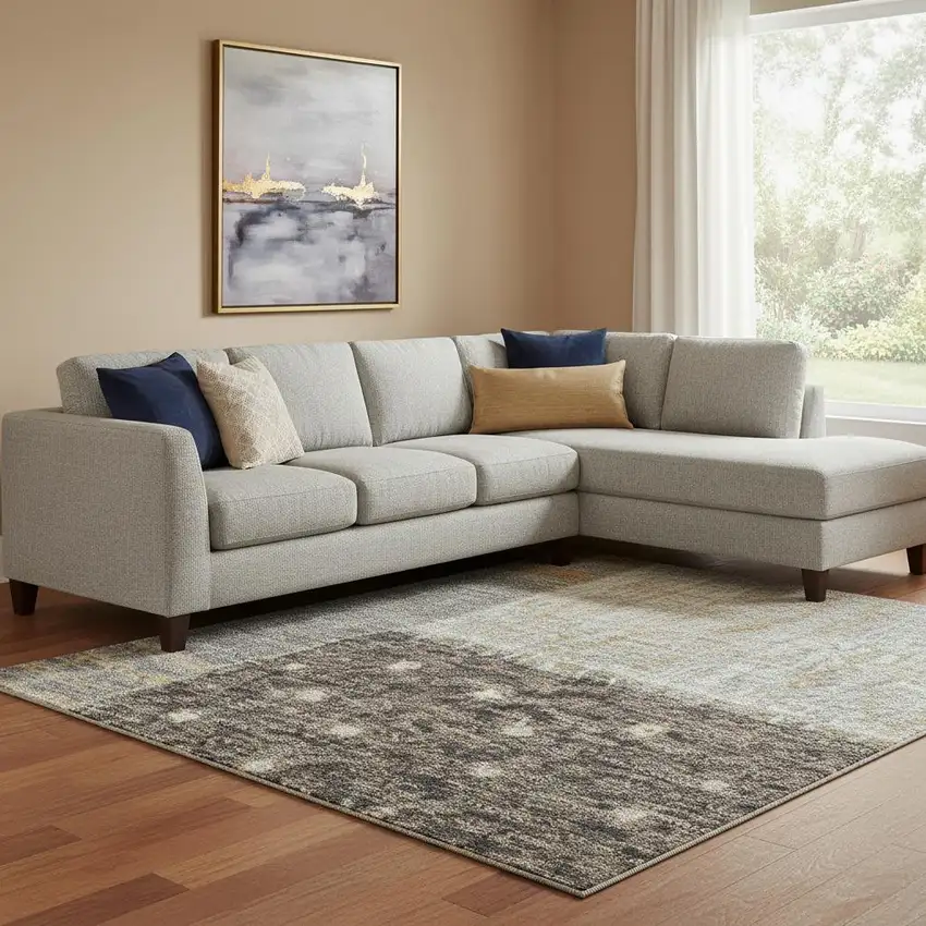 Brown Ivory And Gray Geometric Washable Area Rug With UV Protection Photo 2