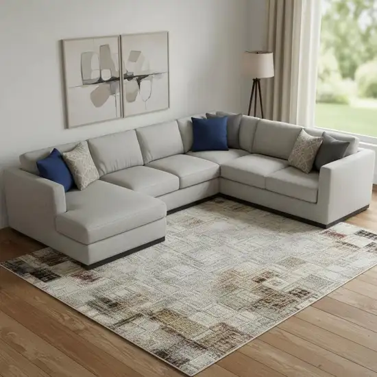 Brown Ivory And Gray Geometric Washable Area Rug With UV Protection Photo 2