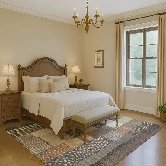 Brown Ivory And Gray Geometric Washable Area Rug With UV Protection Photo 6