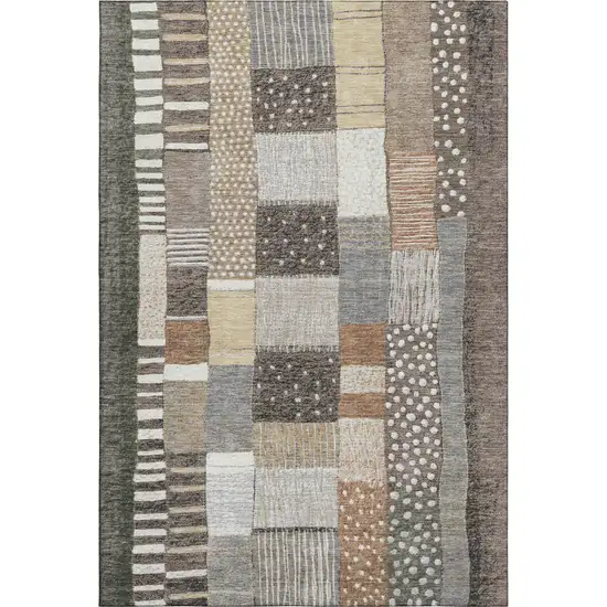 Brown Ivory And Gray Geometric Washable Area Rug With UV Protection Photo 7