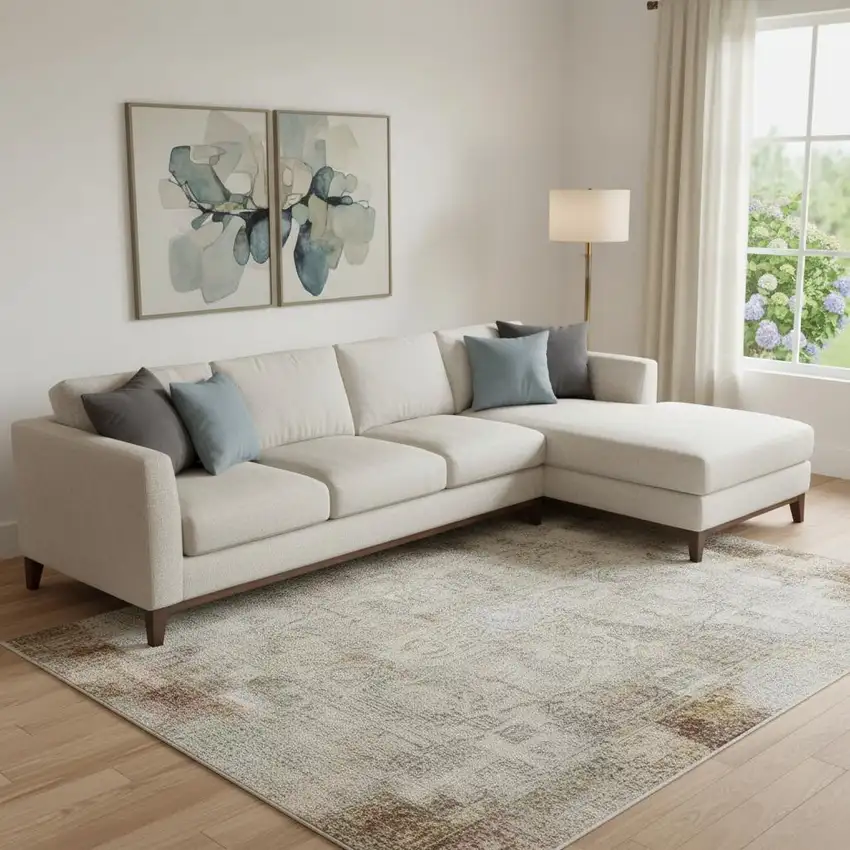 Brown Ivory And Gray Geometric Washable Area Rug With UV Protection Photo 2