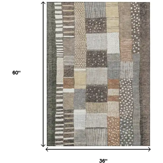 Brown Ivory And Gray Geometric Washable Indoor Outdoor Area Rug Photo 9