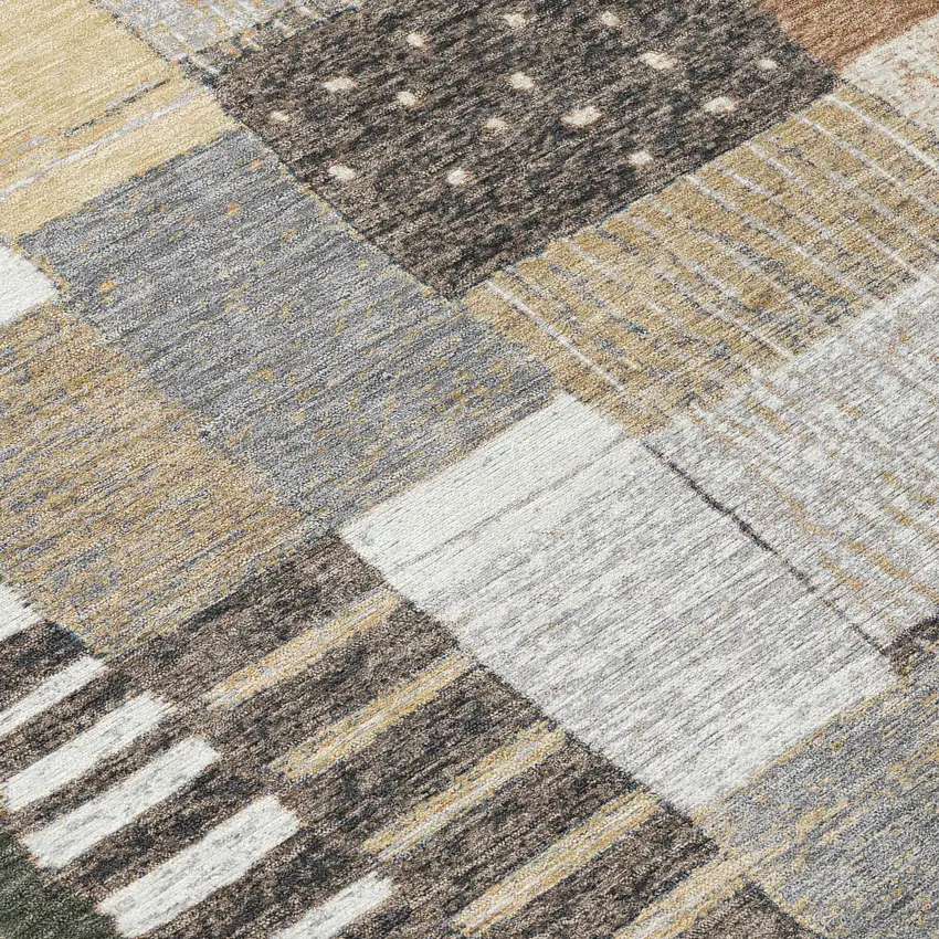 Brown Ivory And Gray Geometric Washable Indoor Outdoor Area Rug Photo 8