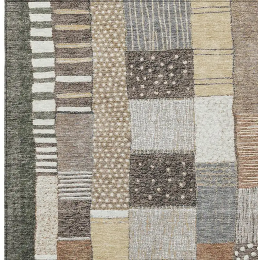 Brown Ivory And Gray Geometric Washable Indoor Outdoor Area Rug Photo 6