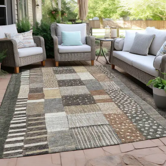Brown Ivory And Gray Geometric Washable Indoor Outdoor Area Rug Photo 5