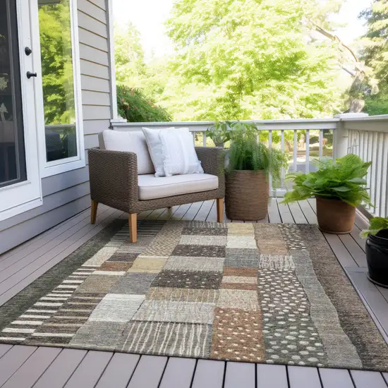 Brown Ivory And Gray Geometric Washable Indoor Outdoor Area Rug Photo 8