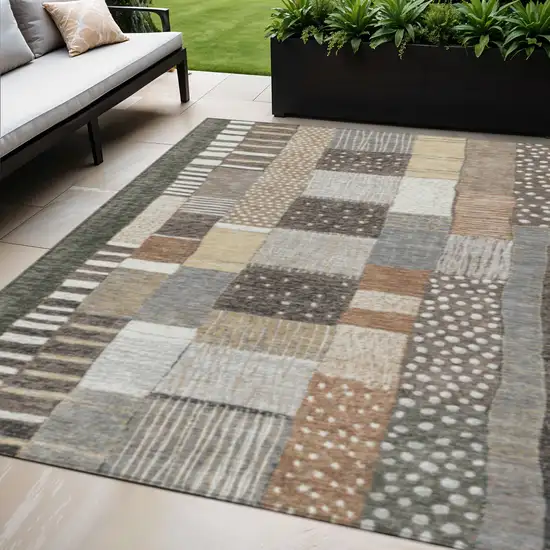 Brown Ivory And Gray Geometric Washable Indoor Outdoor Area Rug Photo 2