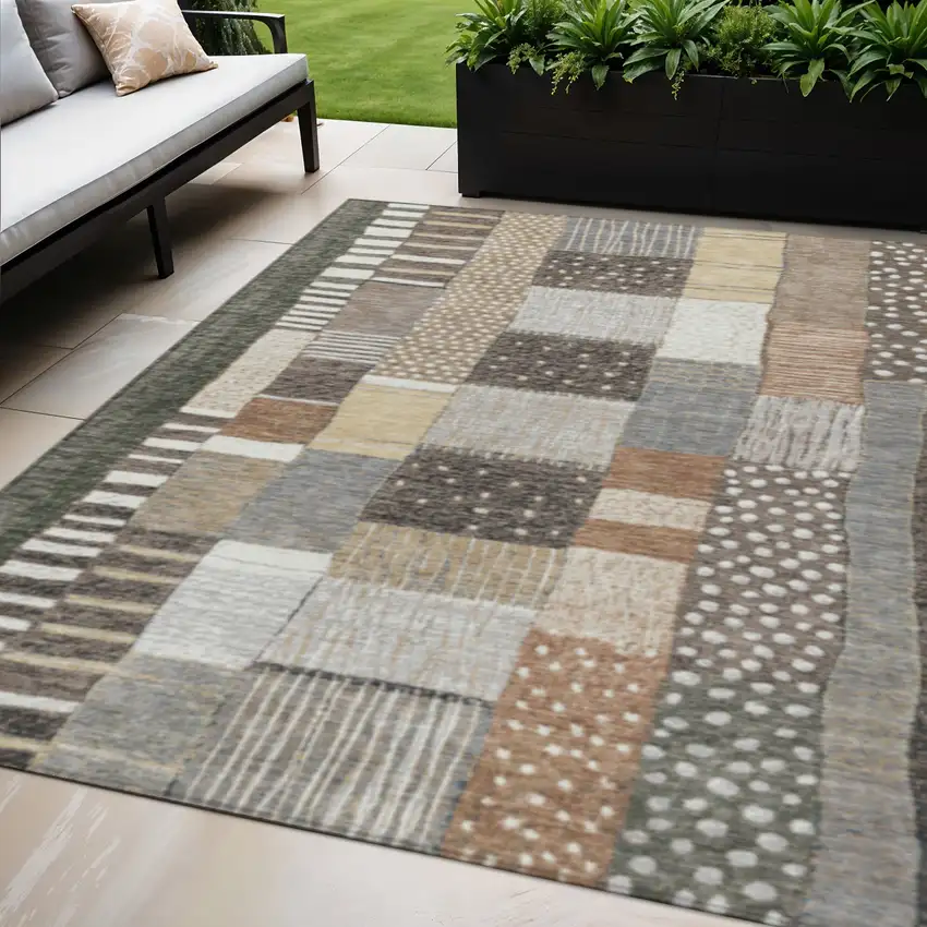 Brown Ivory And Gray Geometric Washable Indoor Outdoor Area Rug Photo 2