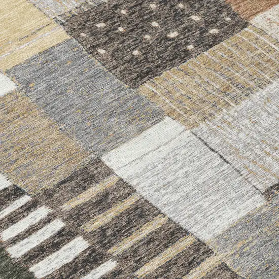 Brown Ivory And Gray Geometric Washable Indoor Outdoor Area Rug Photo 8