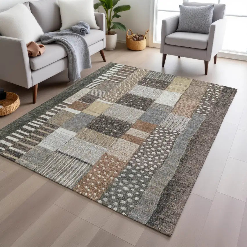 Brown Ivory And Gray Geometric Washable Indoor Outdoor Area Rug Photo 6