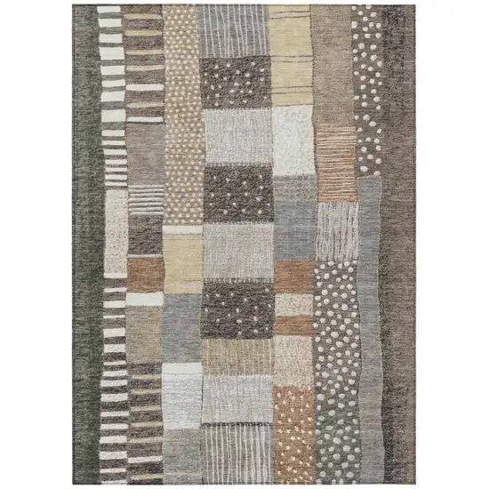 Brown Ivory And Gray Geometric Washable Indoor Outdoor Area Rug Photo 1
