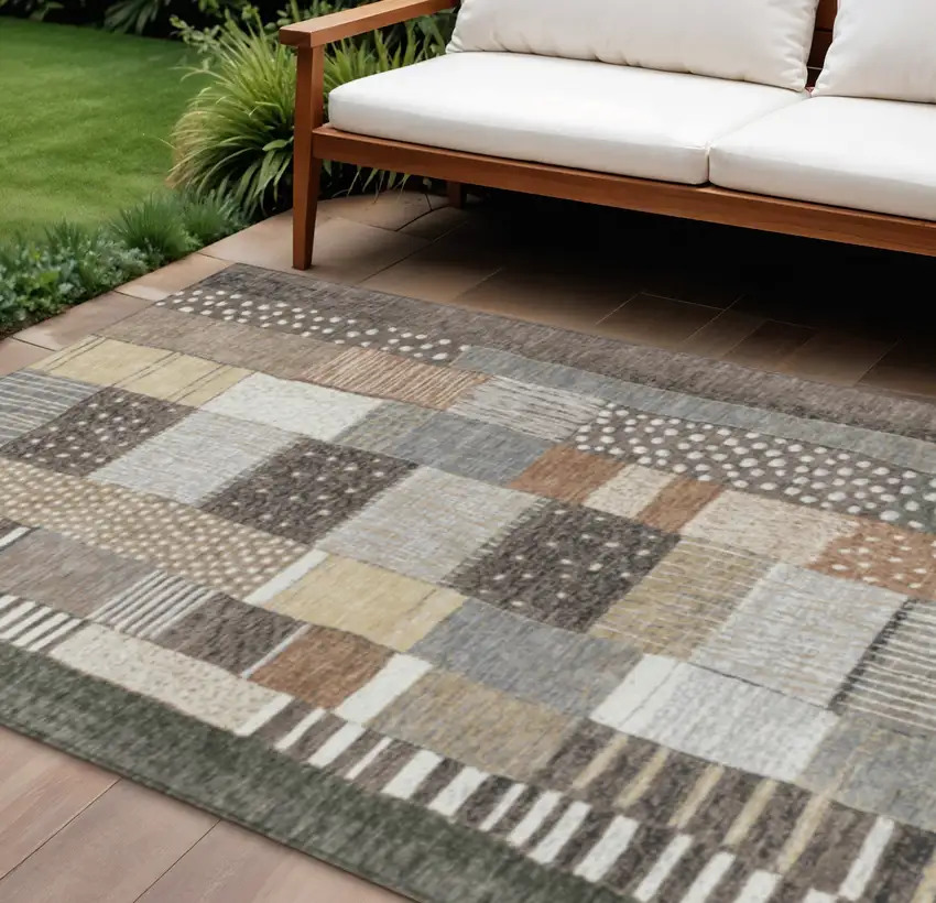 Brown Ivory And Gray Geometric Washable Indoor Outdoor Area Rug Photo 2