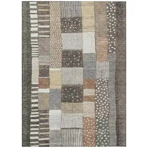 Photo of Brown Ivory And Gray Geometric Washable Indoor Outdoor Area Rug