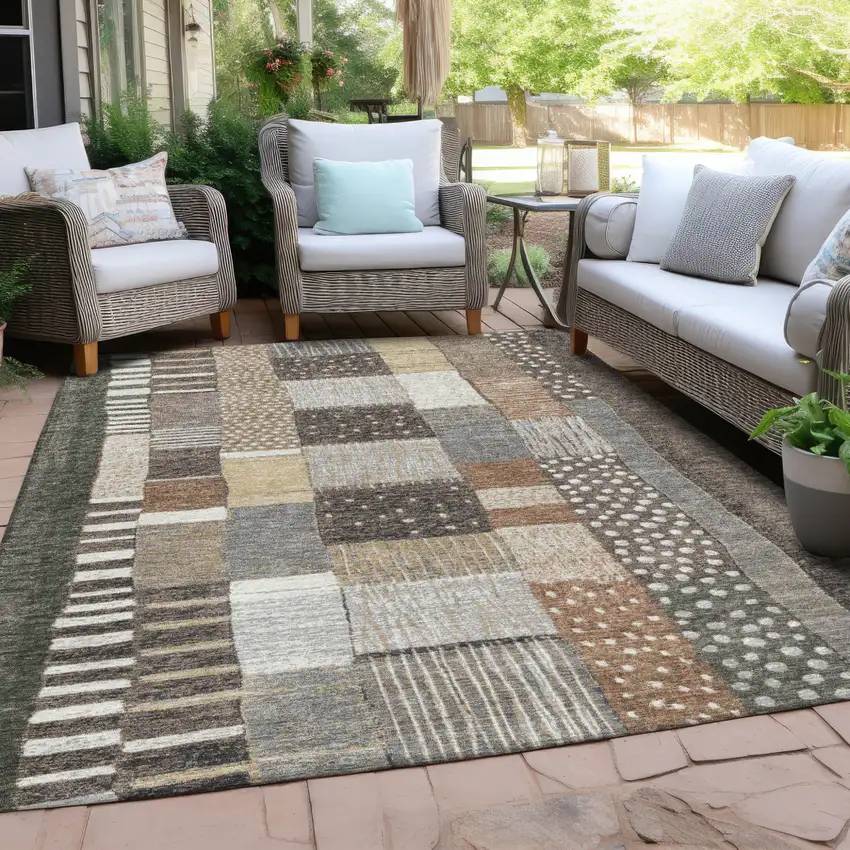 Brown Ivory And Gray Geometric Washable Indoor Outdoor Area Rug Photo 5
