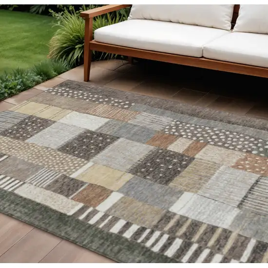 Brown Ivory And Gray Geometric Washable Indoor Outdoor Area Rug Photo 2