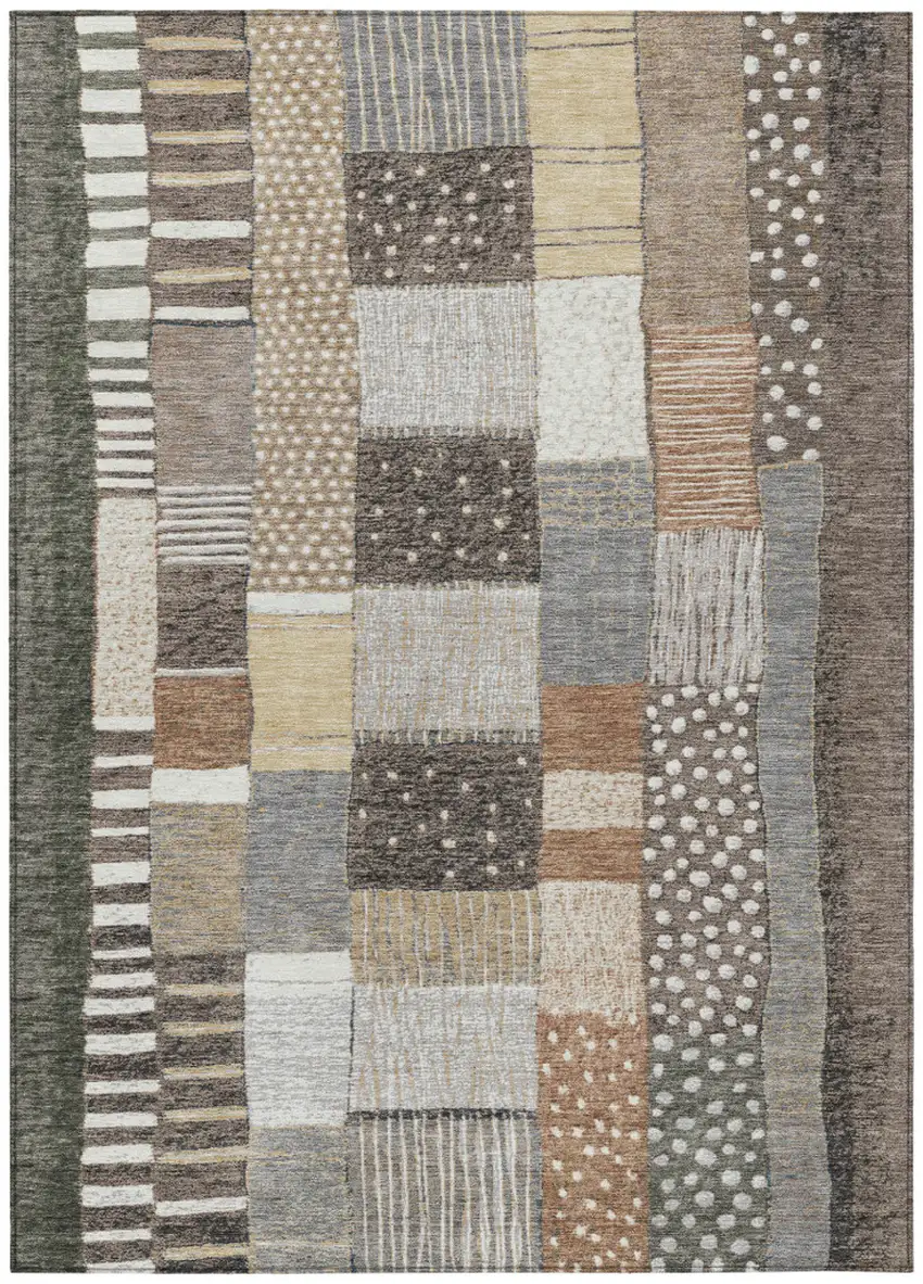 Brown Ivory And Gray Geometric Washable Indoor Outdoor Area Rug Photo 1