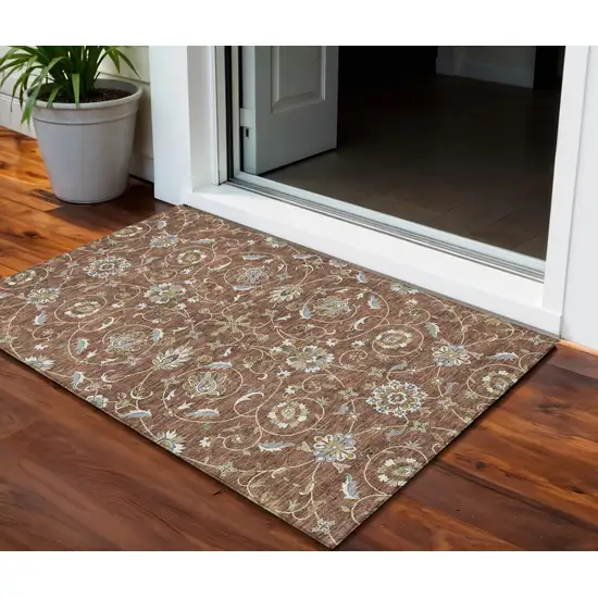 Brown Ivory And Gray Moroccan Washable Indoor Outdoor Area Rug Photo 1