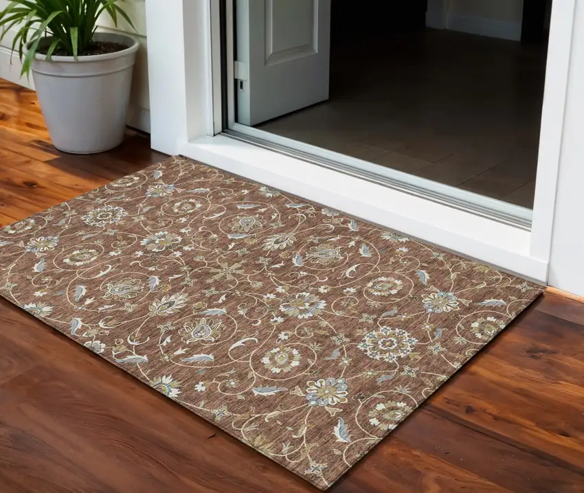 Brown Ivory And Gray Moroccan Washable Indoor Outdoor Area Rug Photo 1