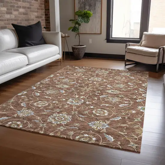 Brown Ivory And Gray Moroccan Washable Indoor Outdoor Area Rug Photo 8