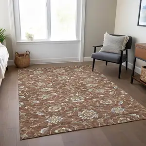 Photo of Brown Ivory And Gray Moroccan Washable Indoor Outdoor Area Rug