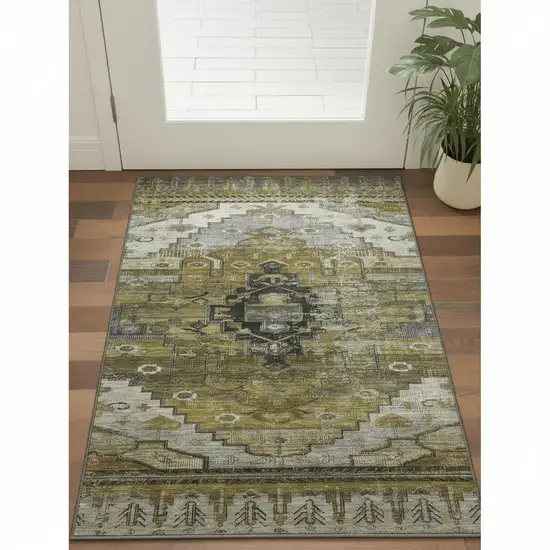 Brown Ivory And Gray Oriental Washable Area Rug With UV Protection Photo 2