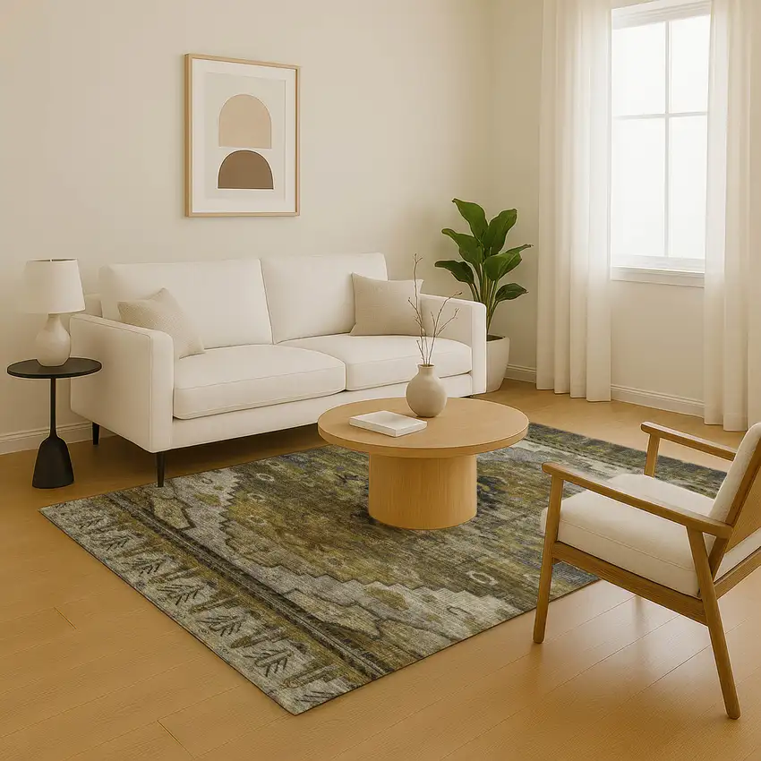 Brown Ivory And Gray Oriental Washable Area Rug With UV Protection Photo 5