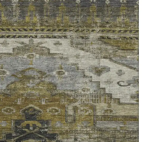 Brown Ivory And Gray Oriental Washable Area Rug With UV Protection Photo 3