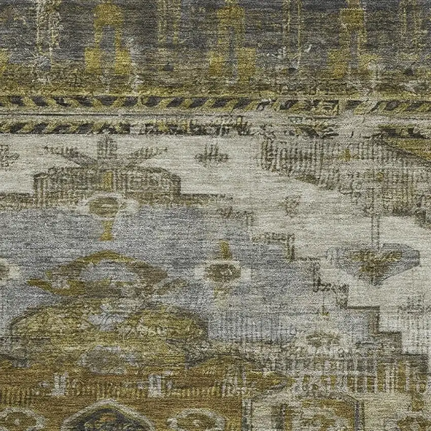 Brown Ivory And Gray Oriental Washable Area Rug With UV Protection Photo 2