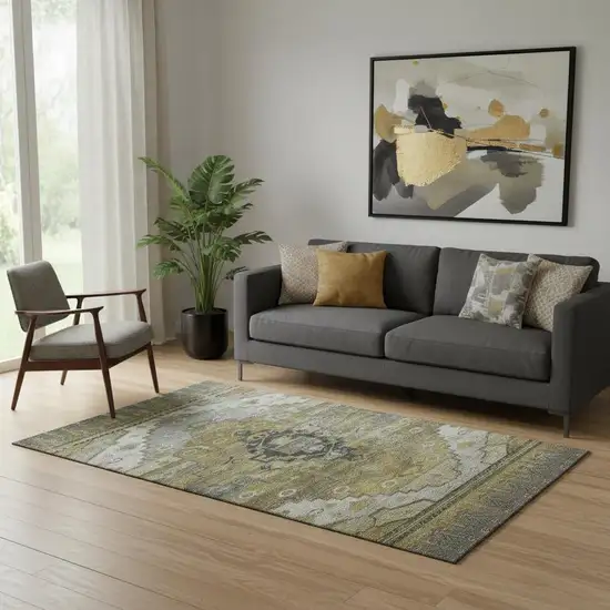 Brown Ivory And Gray Oriental Washable Area Rug With UV Protection Photo 2