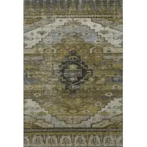 Photo of Brown Ivory And Gray Oriental Washable Area Rug With UV Protection
