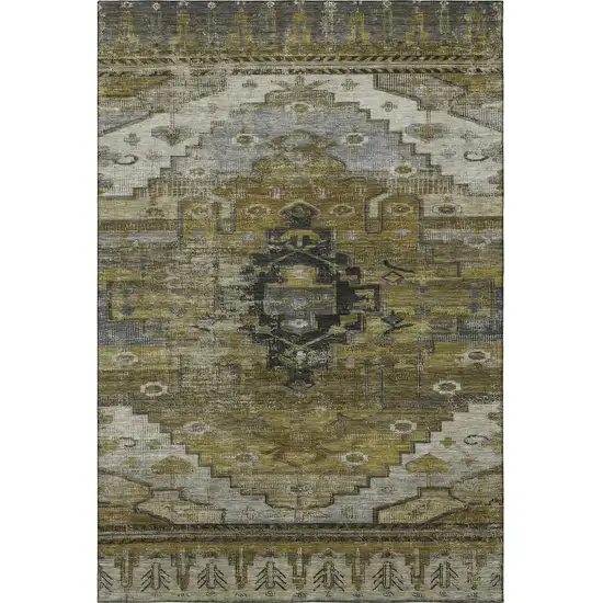 Brown Ivory And Gray Oriental Washable Area Rug With UV Protection Photo 3