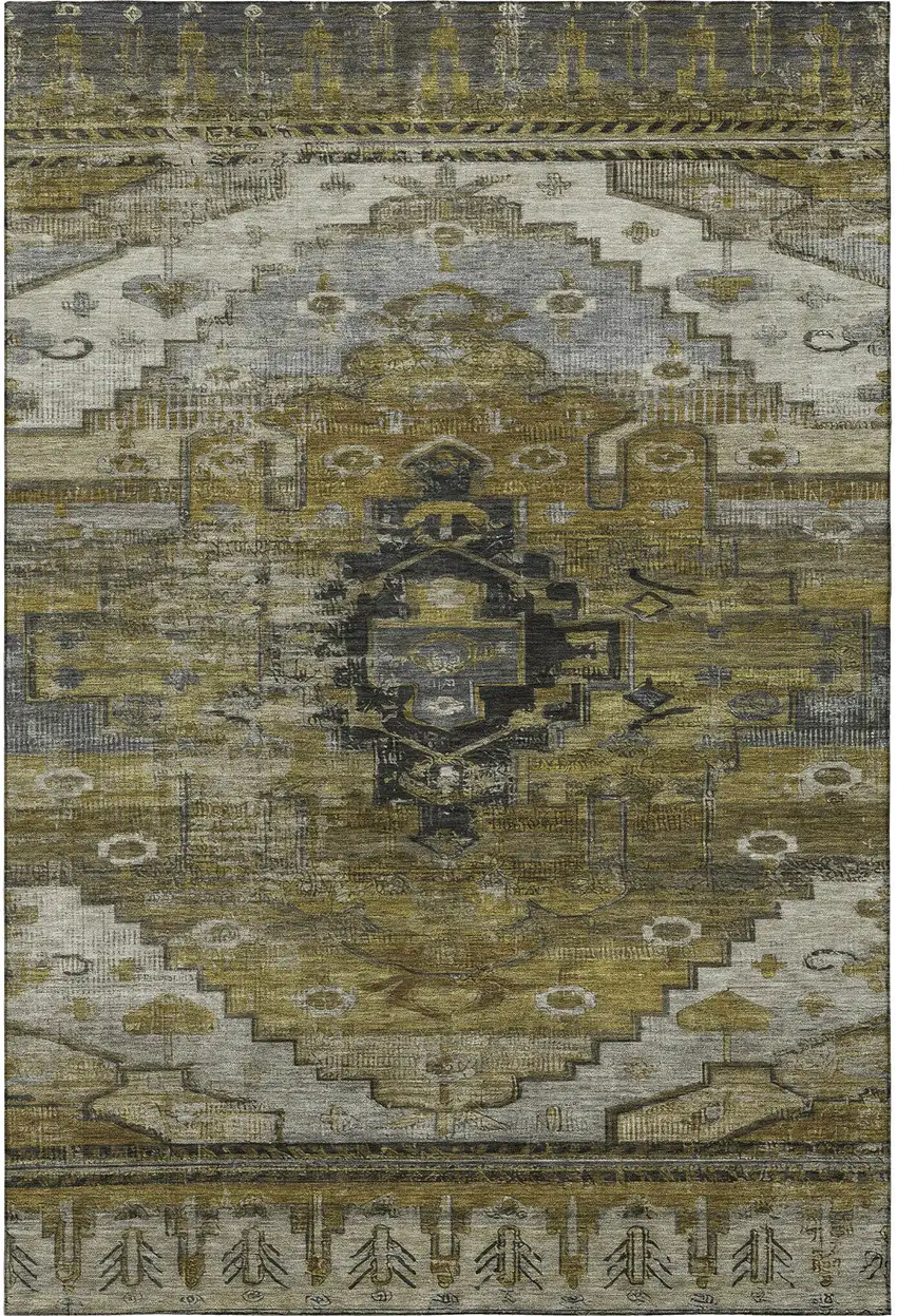 Brown Ivory And Gray Oriental Washable Area Rug With UV Protection Photo 3