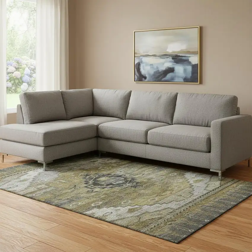 Brown Ivory And Gray Oriental Washable Area Rug With UV Protection Photo 2