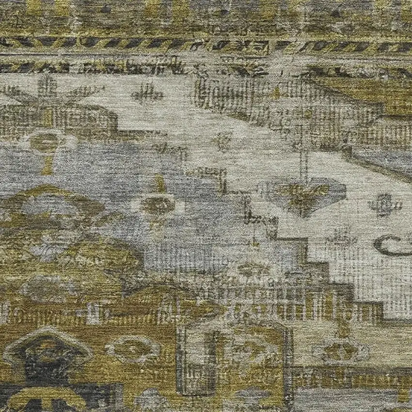 Brown Ivory And Gray Oriental Washable Area Rug With UV Protection Photo 2