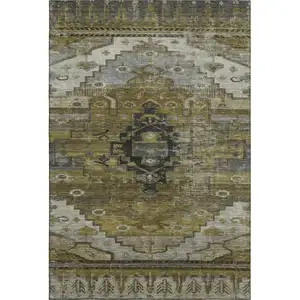 Photo of Brown Ivory And Gray Oriental Washable Area Rug With UV Protection