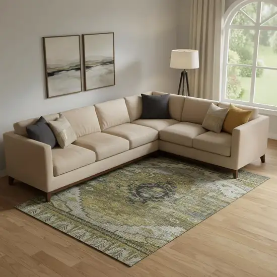 Brown Ivory And Gray Oriental Washable Area Rug With UV Protection Photo 1