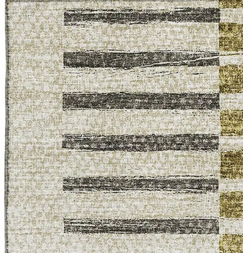 Brown Ivory And Gray Striped Washable Area Rug With UV Protection Photo 3