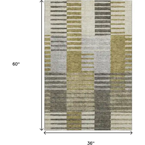 Brown Ivory And Gray Striped Washable Area Rug With UV Protection Photo 3