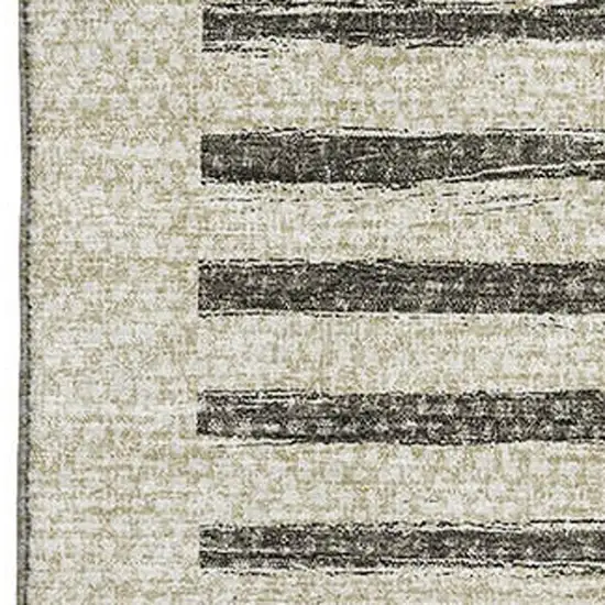 Brown Ivory And Gray Striped Washable Area Rug With UV Protection Photo 2