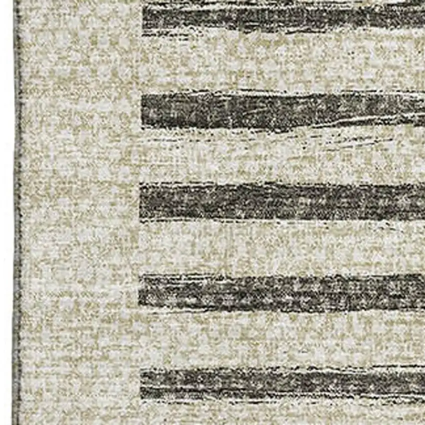 Brown Ivory And Gray Striped Washable Area Rug With UV Protection Photo 2