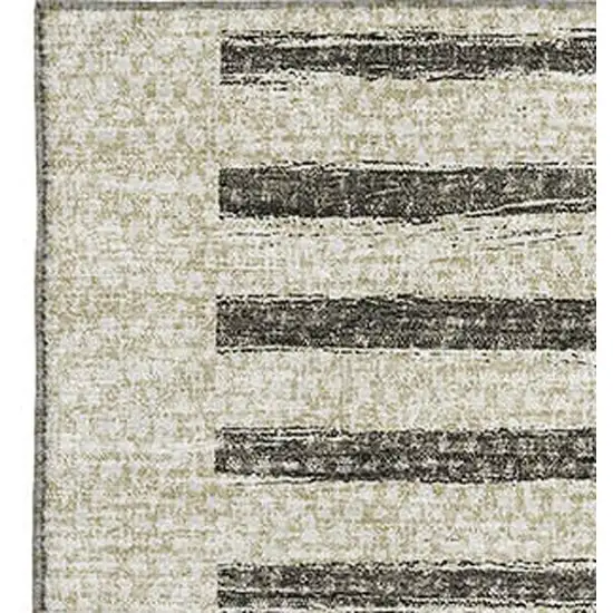 Brown Ivory And Gray Striped Washable Area Rug With UV Protection Photo 2