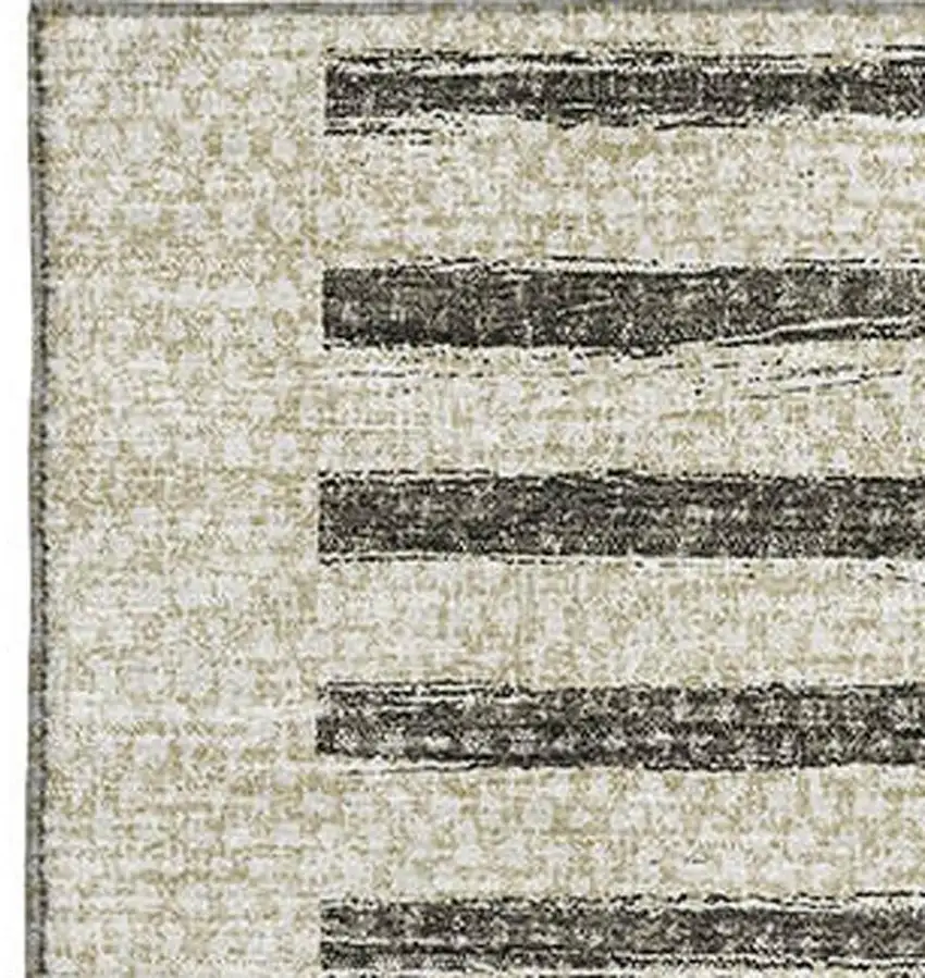 Brown Ivory And Gray Striped Washable Area Rug With UV Protection Photo 2