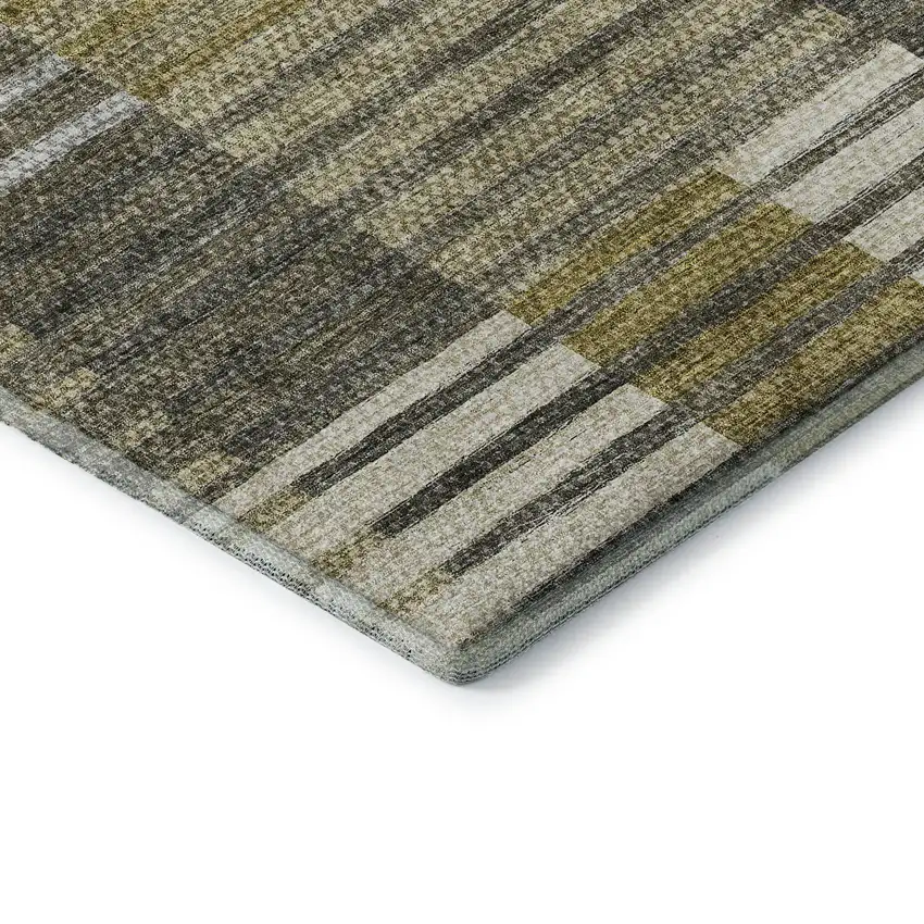 Brown Ivory And Gray Striped Washable Area Rug With UV Protection Photo 7