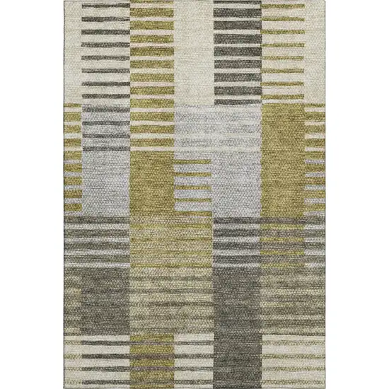 Brown Ivory And Gray Striped Washable Area Rug With UV Protection Photo 1