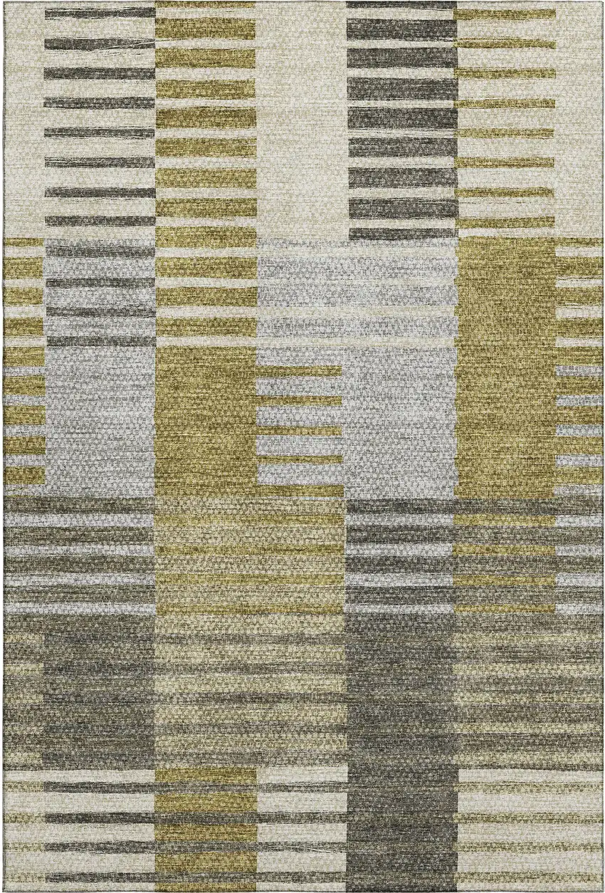 Brown Ivory And Gray Striped Washable Area Rug With UV Protection Photo 1