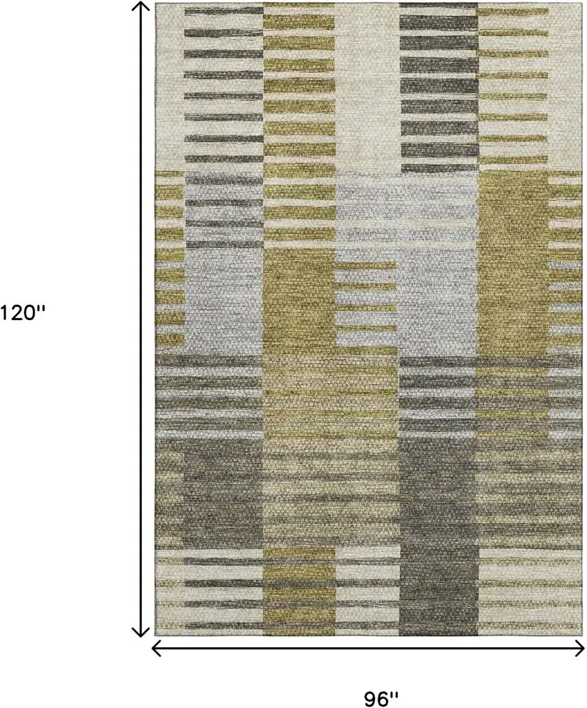 Brown Ivory And Gray Striped Washable Area Rug With UV Protection Photo 3