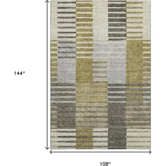 Brown Ivory And Gray Striped Washable Area Rug With UV Protection Photo 3