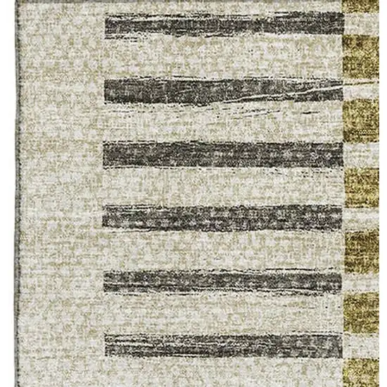 Brown Ivory And Gray Striped Washable Area Rug With UV Protection Photo 3